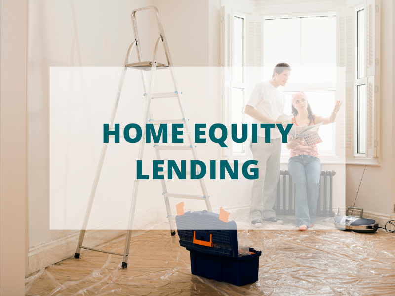 Couple painting a room with Home Equity Lending text written on top of the image.