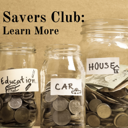Three glass savings jars labeled education, car and house.