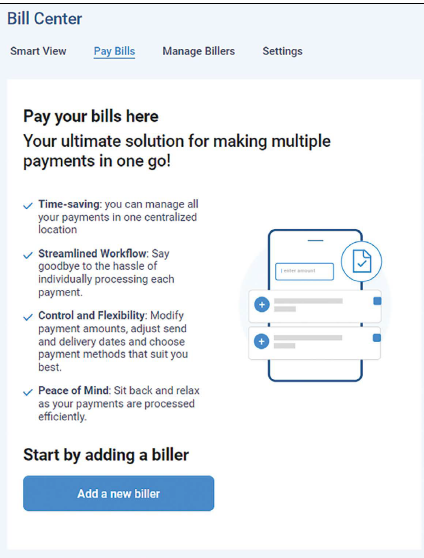 Screenshot of the Bill Center's Pay Bills tab.