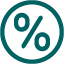 Teal percent icon. 
