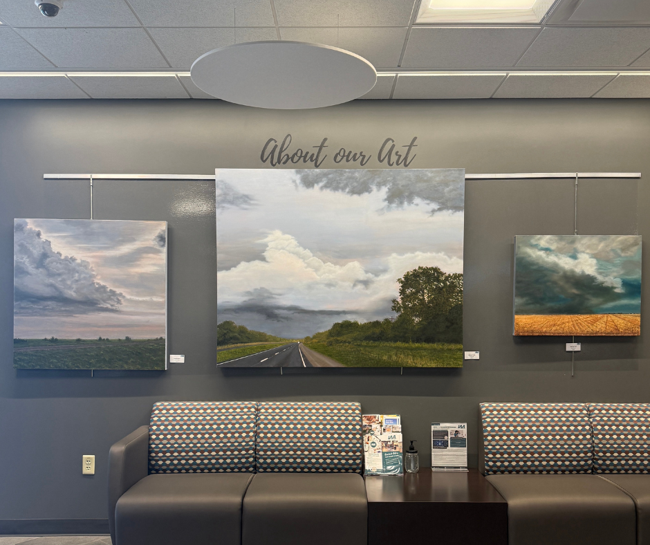 Becky Altic's artwork on display in IAA Credit Union lobby.
