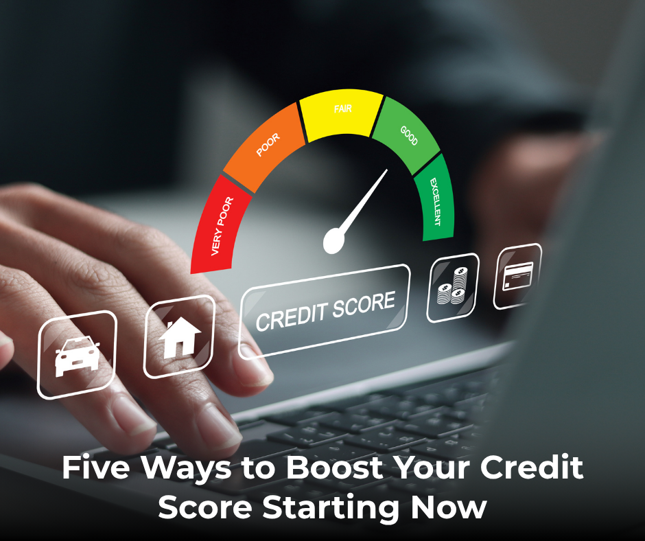 Image on person working on laptop with credit score symbol pointing at "GOOD".