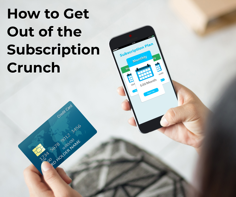 Person holding phone with subscription plan on screen and a credit card.