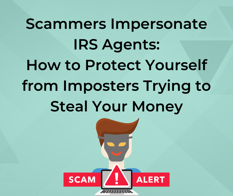 Image of blog title with scam alert icon and an impersonator.