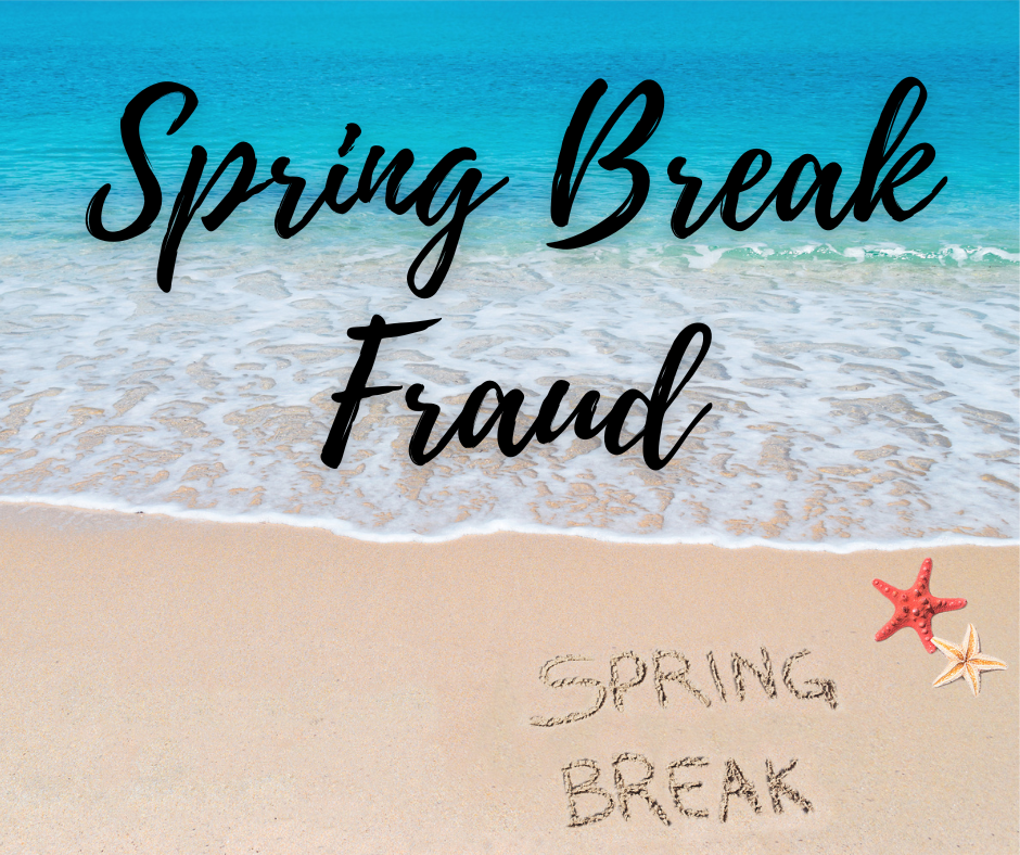 Image of beach and ocean with Spring Break.