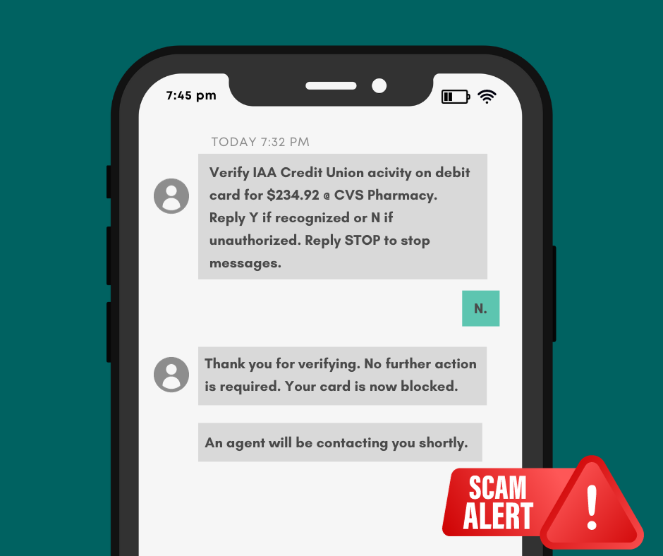 Text Scam Photo of phone screen with fraud text on it
